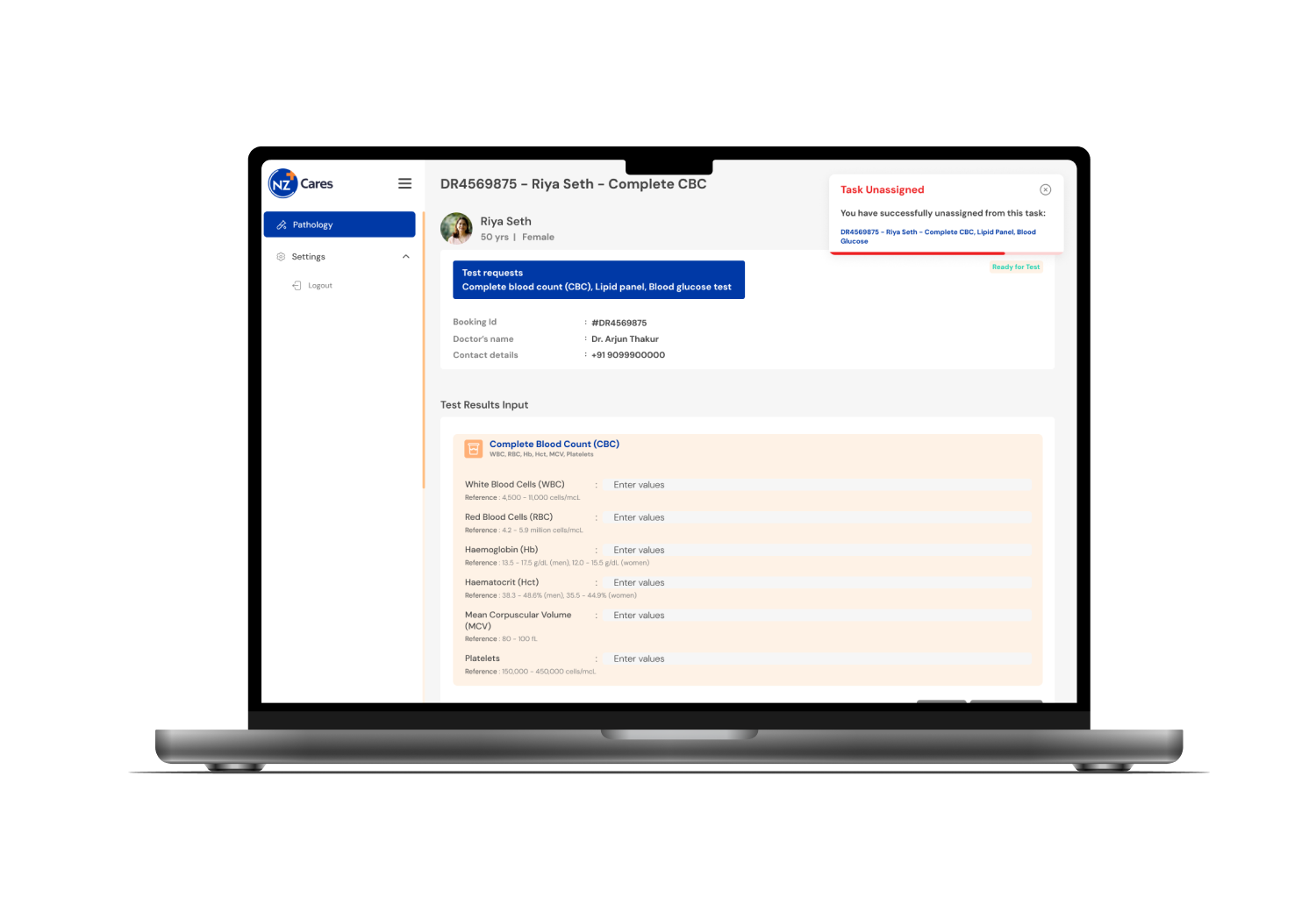 lims lab management software screen NZCares